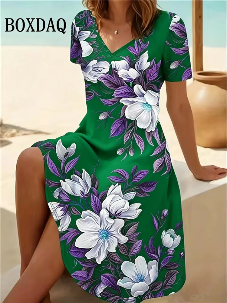 Romper Floral Print - 6XL 플러스 사이즈 여성 드레스 여름