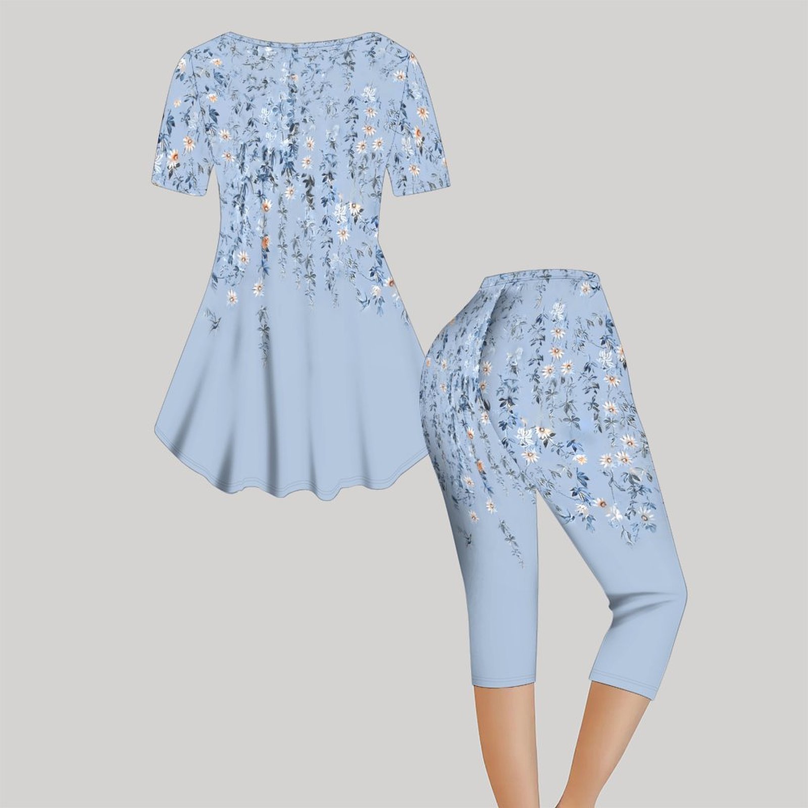 2피스 빈티지 프린트 투피스 세트 여성 캐주얼 반팔 엘 - Romper Floral Print 리뷰 및 가격